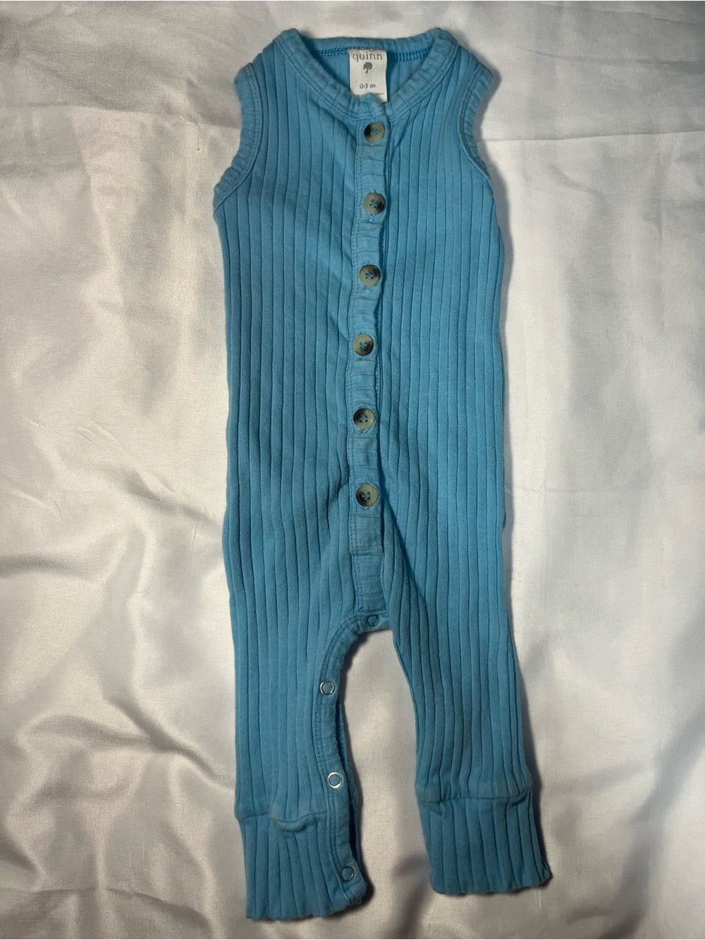 Kate Quinn Melange Ribbed Union Suit Romper Blue Sleeveless Baby 0-3M Outfit